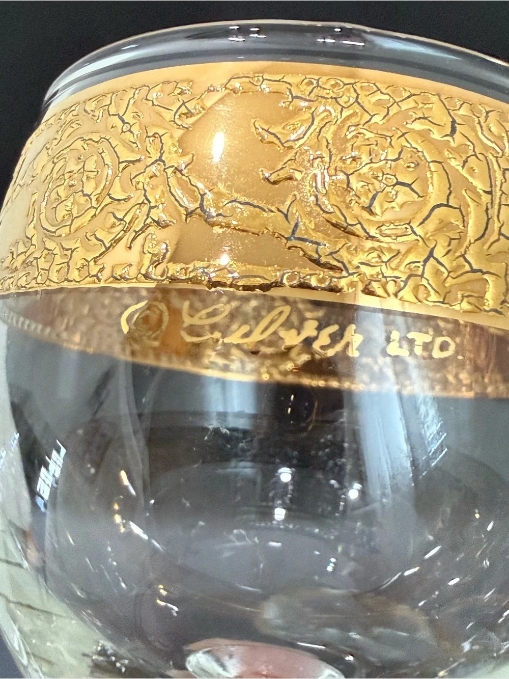 Lot of 4 Vintage MCM Culver Tyrol 22k Gold Gilt 5.75” Stemmed Wine Glasses